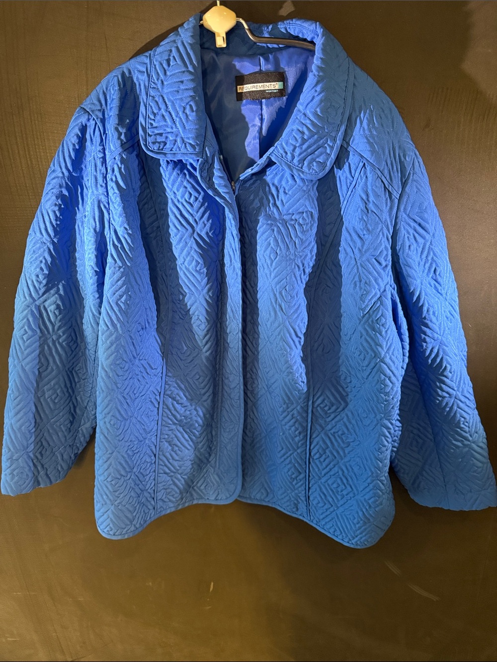 Requirements cobalt blue quilted puffer jacket
